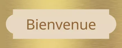 Une signalétique simple avec une enseigne beige et marron et des formes.