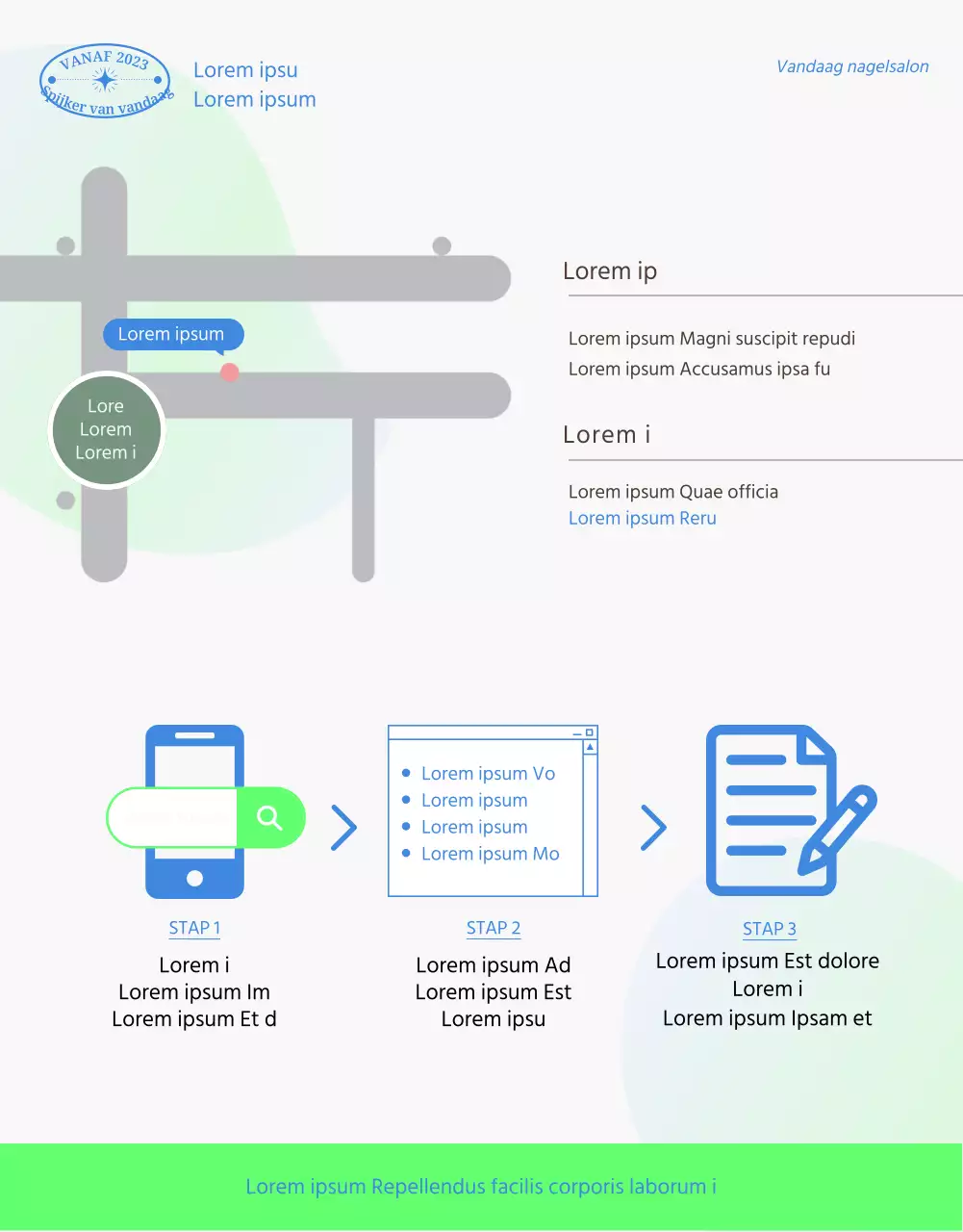 Promotiethema voor een nagelsalon met nette fotonagels in chartreuse en blauw