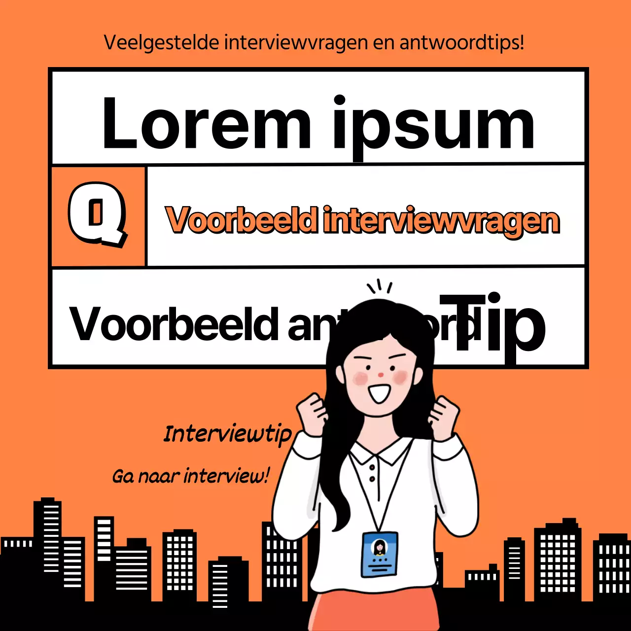 Oranje en zwarte tips voor verwachte interviewvragen en modelantwoorden