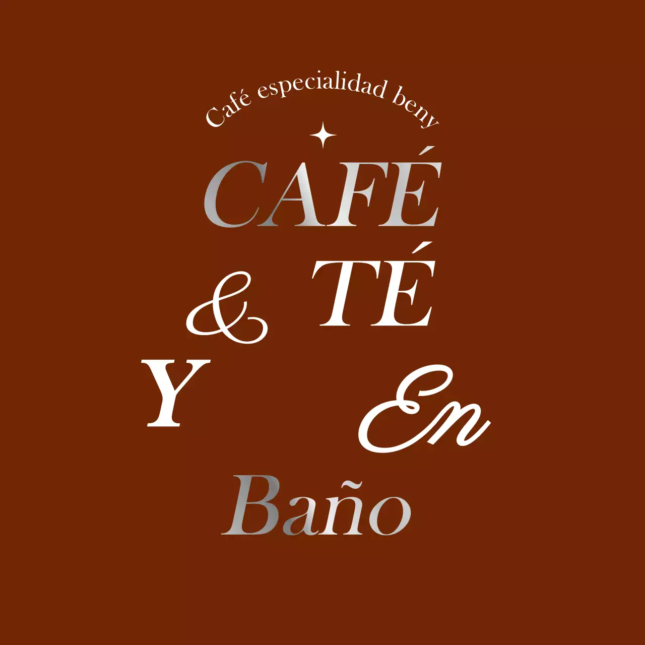 Letra de café sentimental en marrón y plata