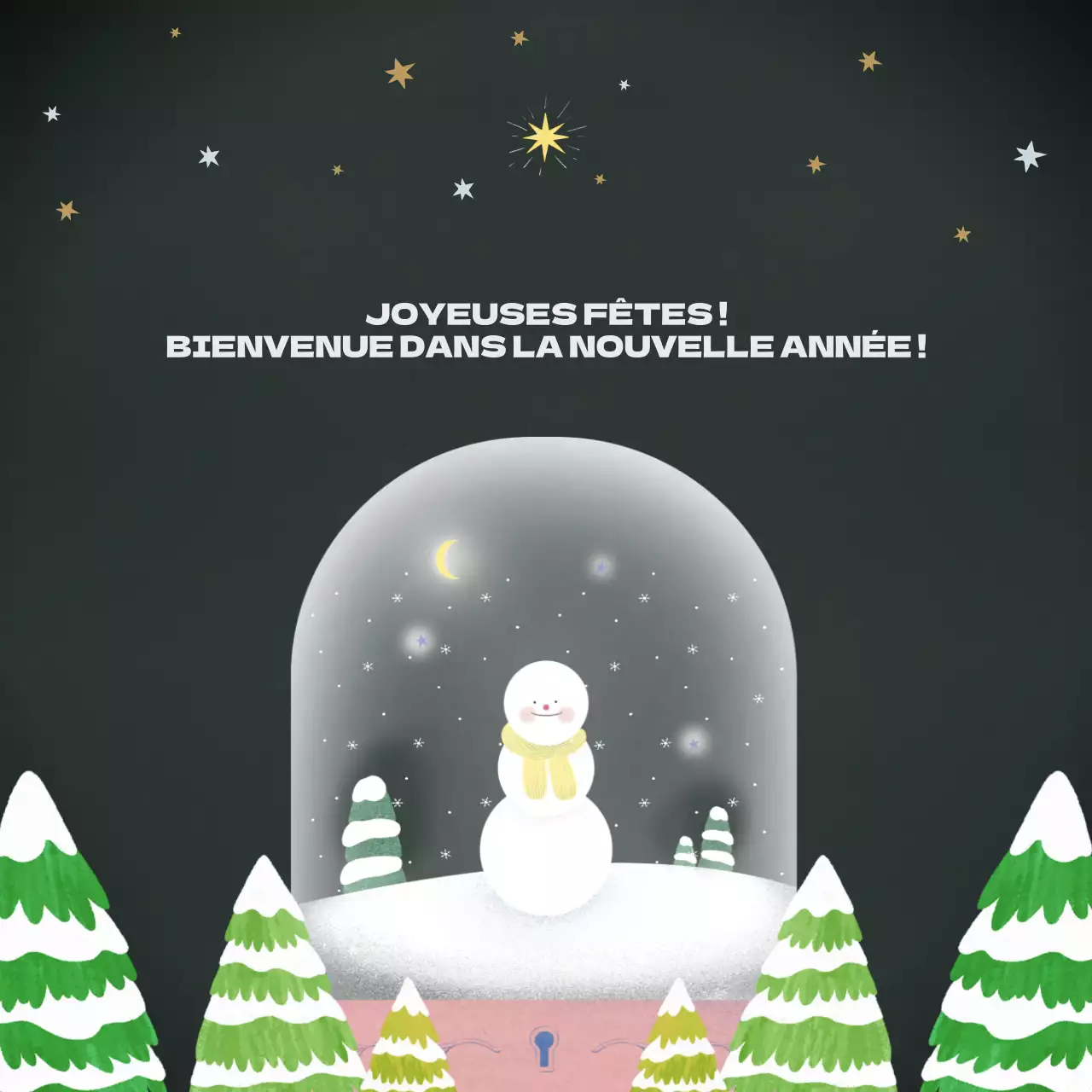 Carte de Noël avec flocons de neige sur fond vert apaisant