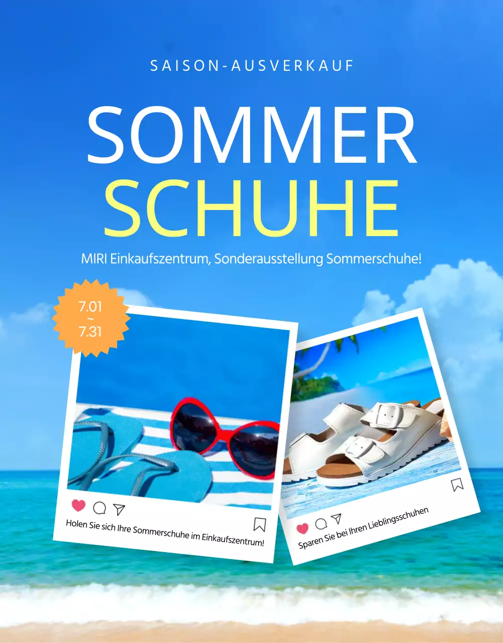 Förderung eines natürlichen Sommerschlussverkaufs mit hellen Blautönen und Blautönen