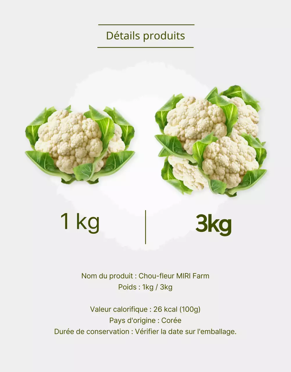 Description d'un produit de la ferme du chou-fleur avec une légère touche d'aquarelle verte