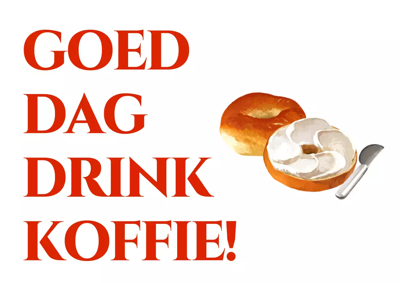 Ontwerp een café met café-gerelateerde tekst en openingstijden in rood