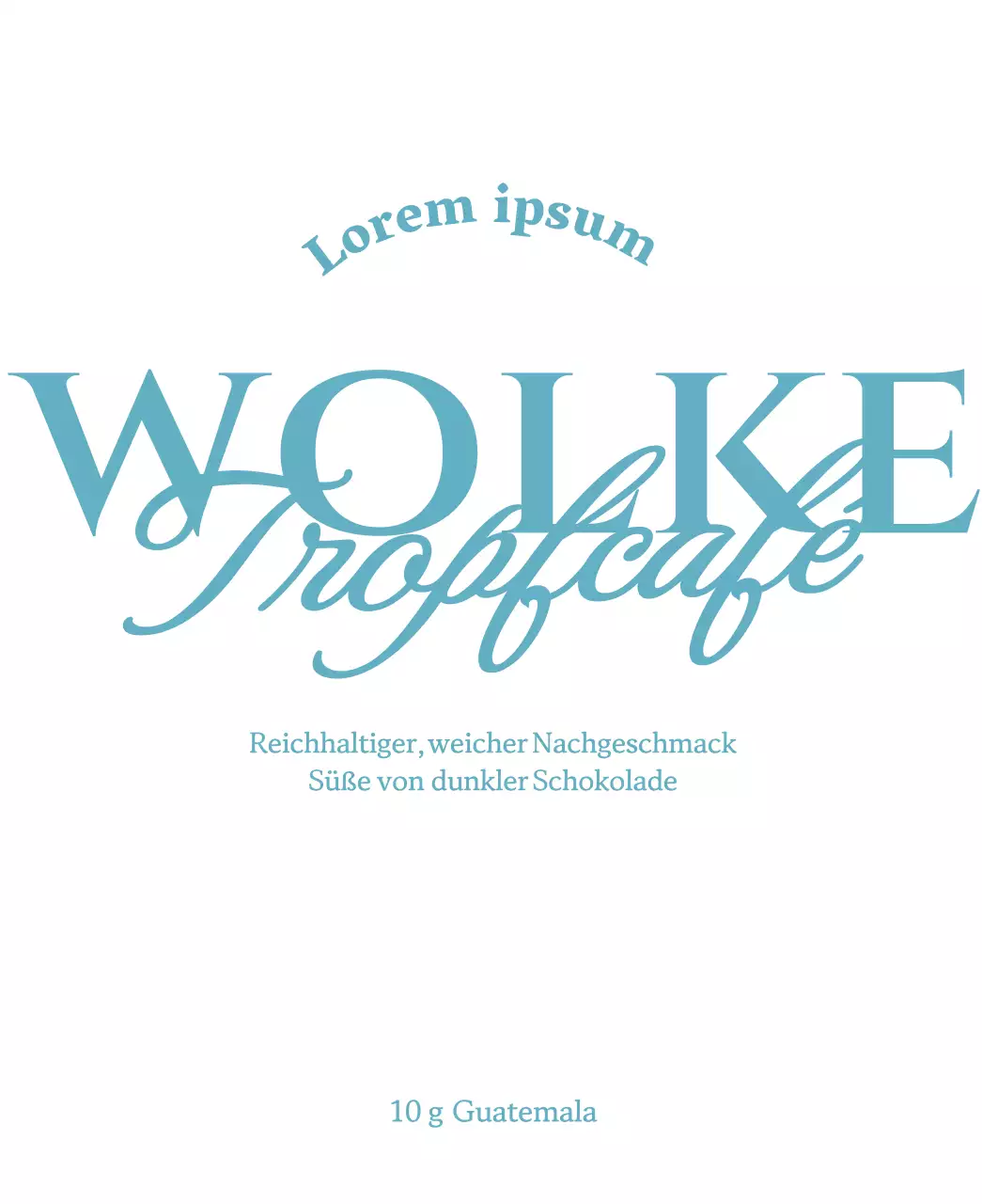 Einfache Kaffeebohnen mit hellblauen und weißen Textakzenten