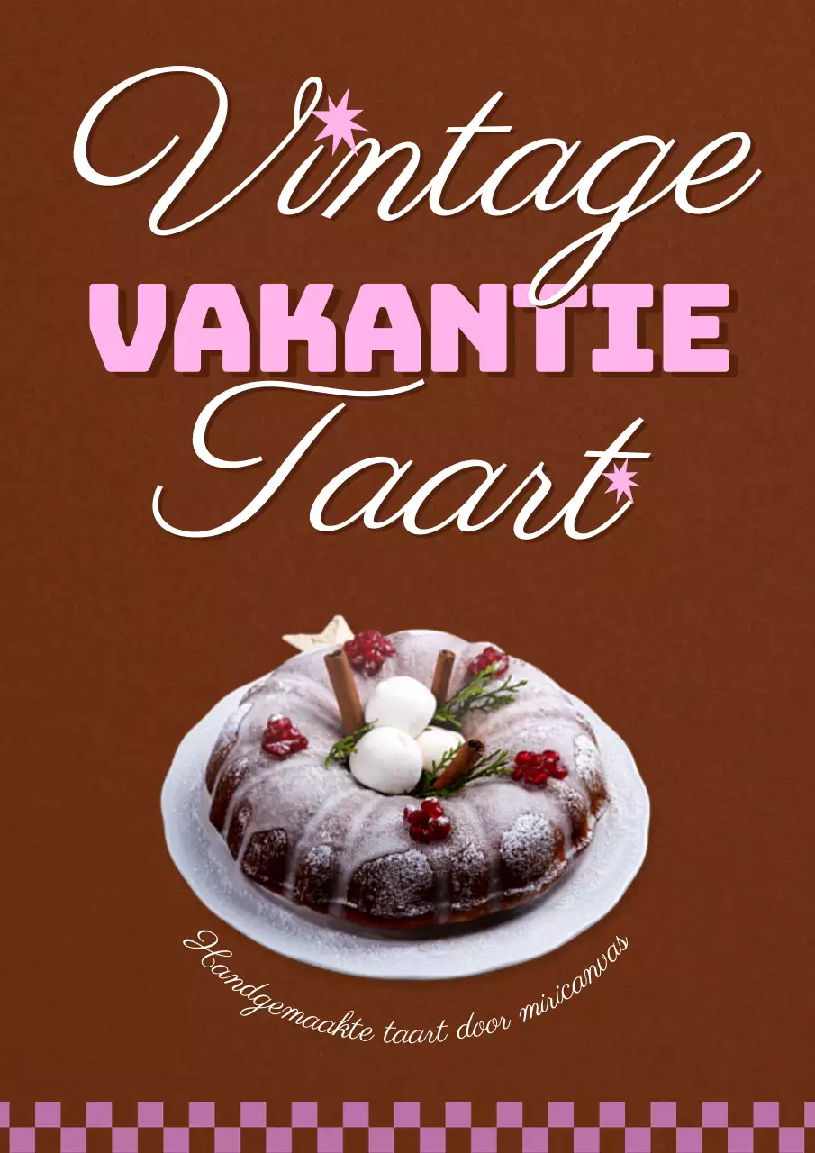 Vintage taart bakkerij cafe poster met bruin roze achtergrond
