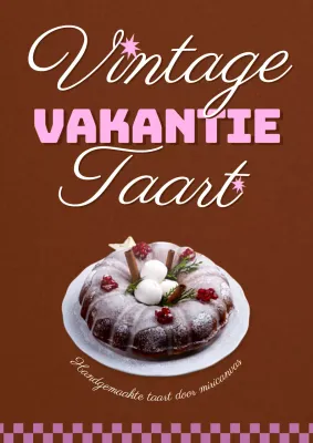 Vintage taart bakkerij cafe poster met bruin roze achtergrond