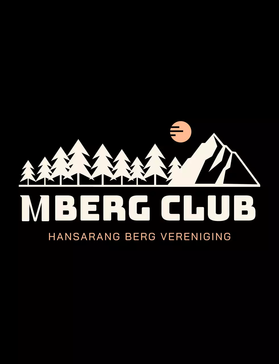 Mountain club met zwarte en oranje bergillustraties