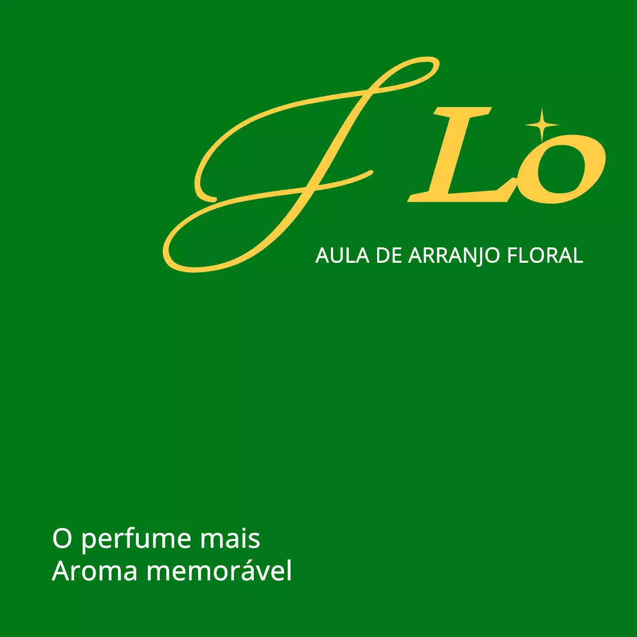 Texto simples em verde e amarelo para promover uma loja de flores