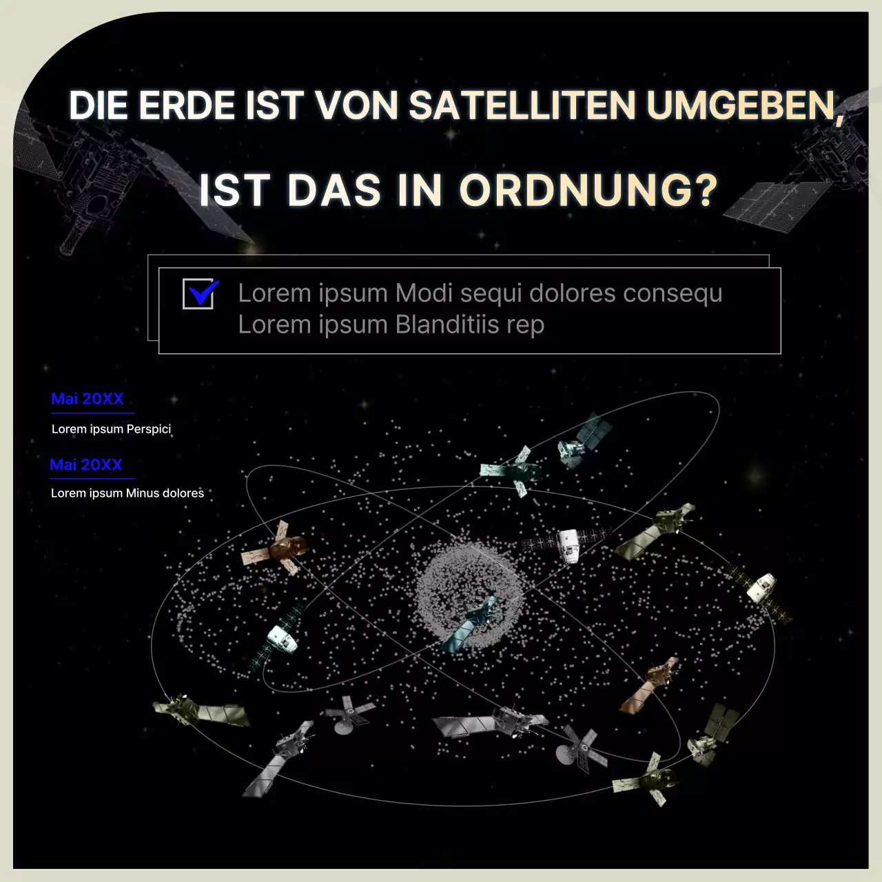 Black Blue Simple Information Centric Satellite Öffentlichkeitsarbeit