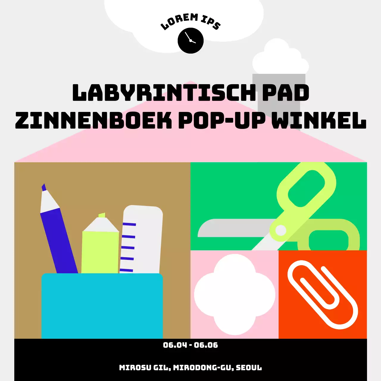 Kleurrijke en eenvoudige tekst voor pop-up winkeladvertenties