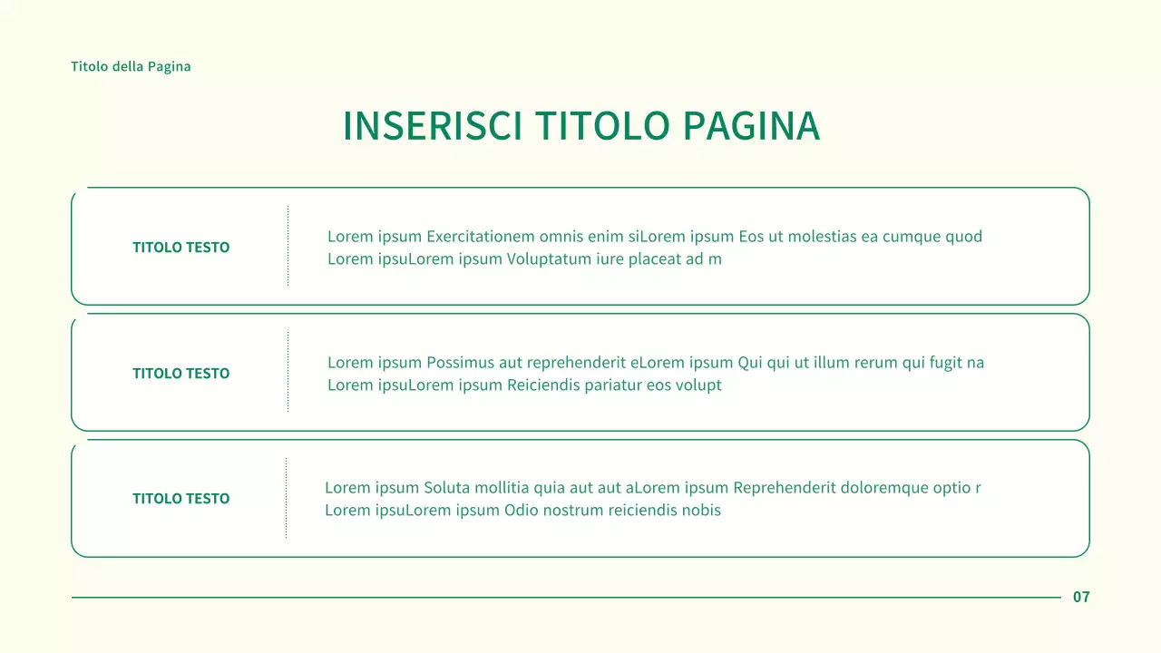 Presentazione di un progetto aziendale semplice con punti verdi cerchiati