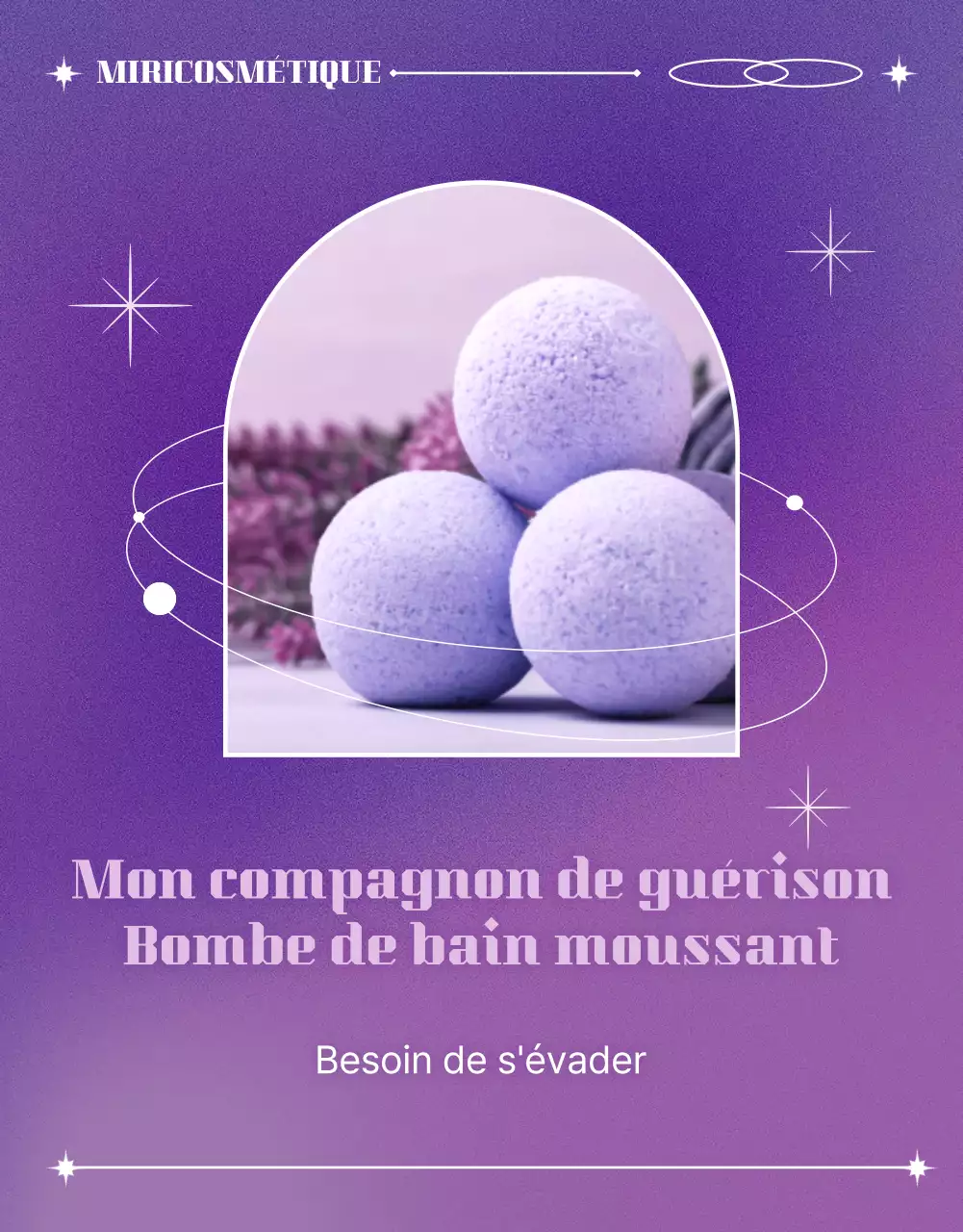 Vendre des bombes de bain violettes, spatiales et géométriques