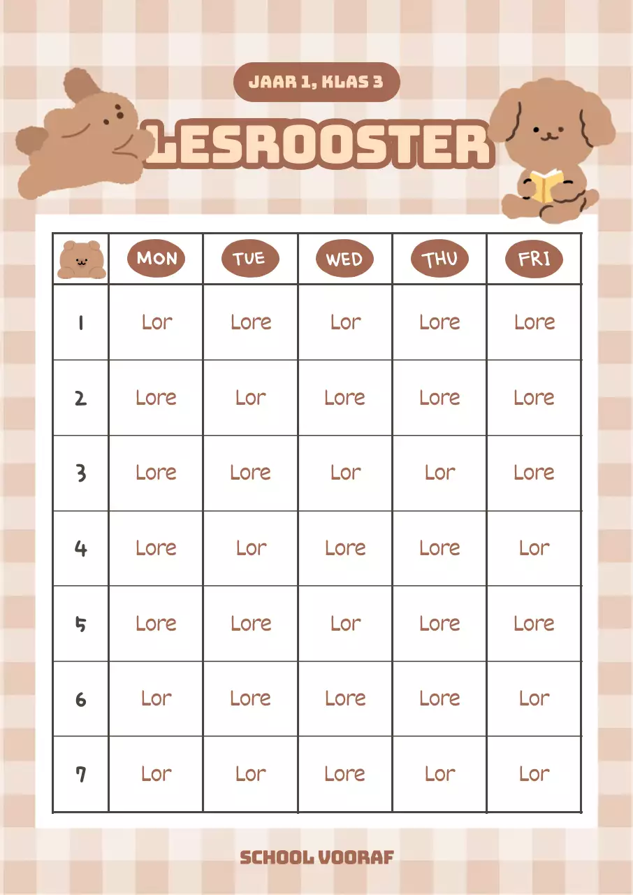 Dienstregeling met een schattig puppy-karakter op een beige achtergrond