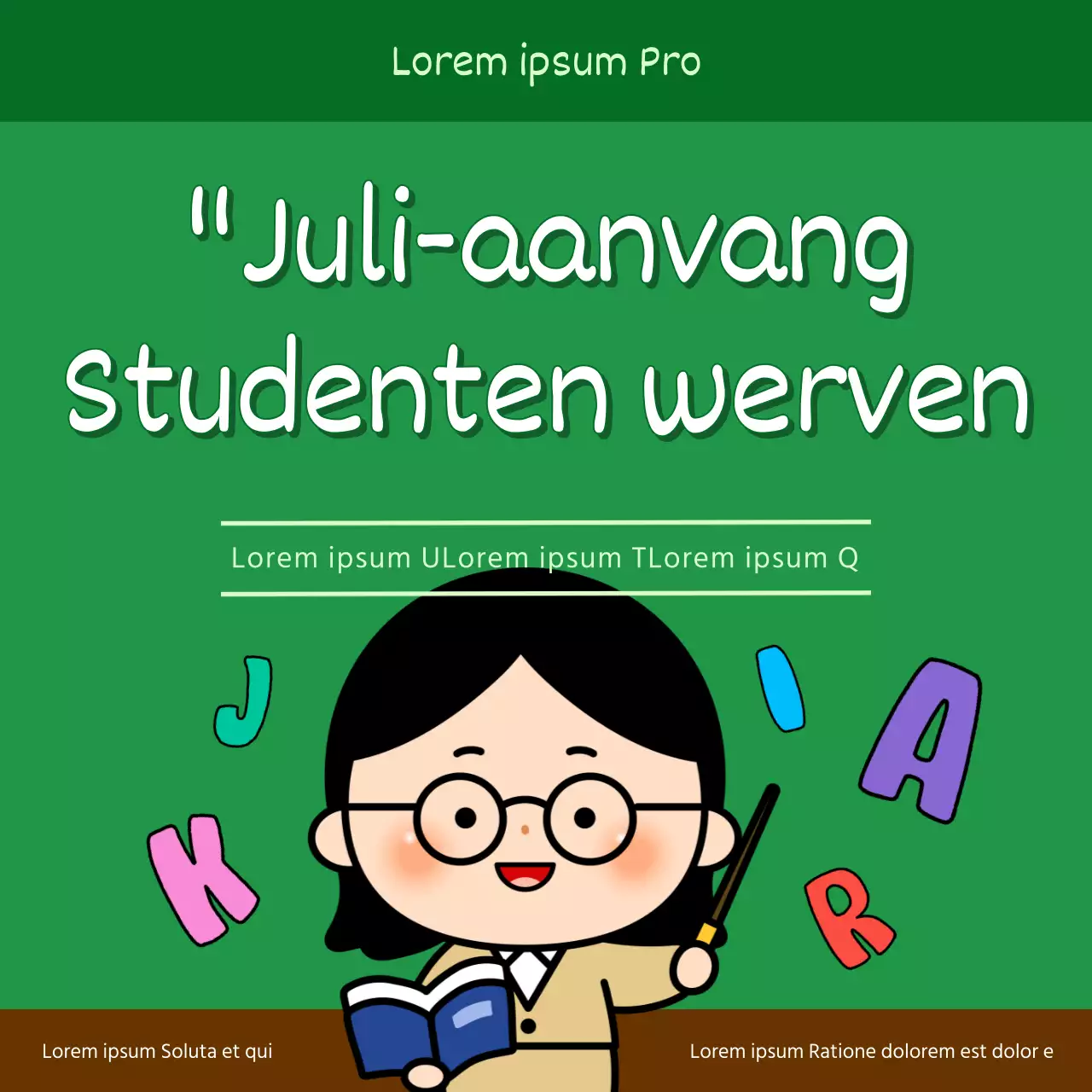 Docent Engels op het groene bord ter promotie van de wervingscampagne van de taalschool