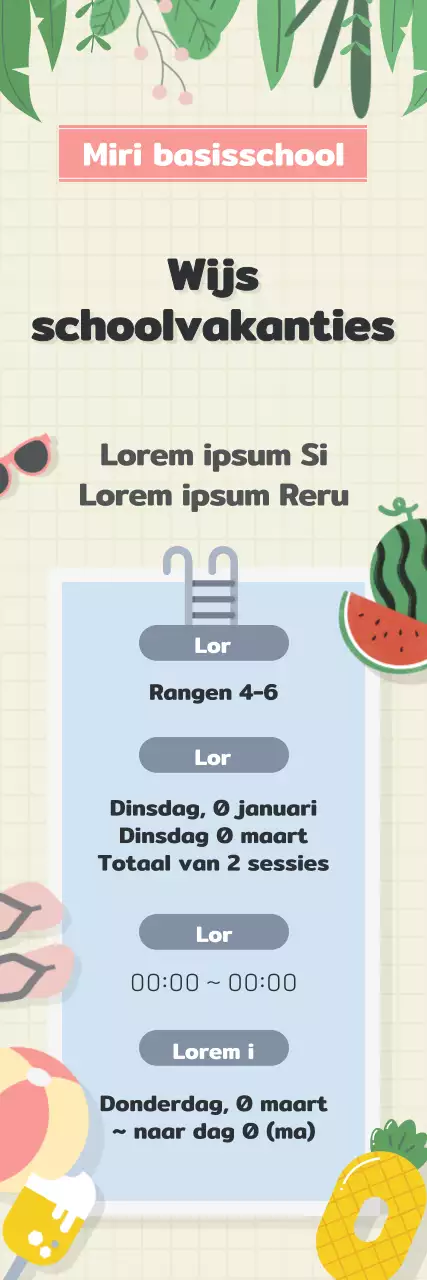 De introductie van een schoolevenement met een zomerse zwembadvibe in geel en lichtblauw