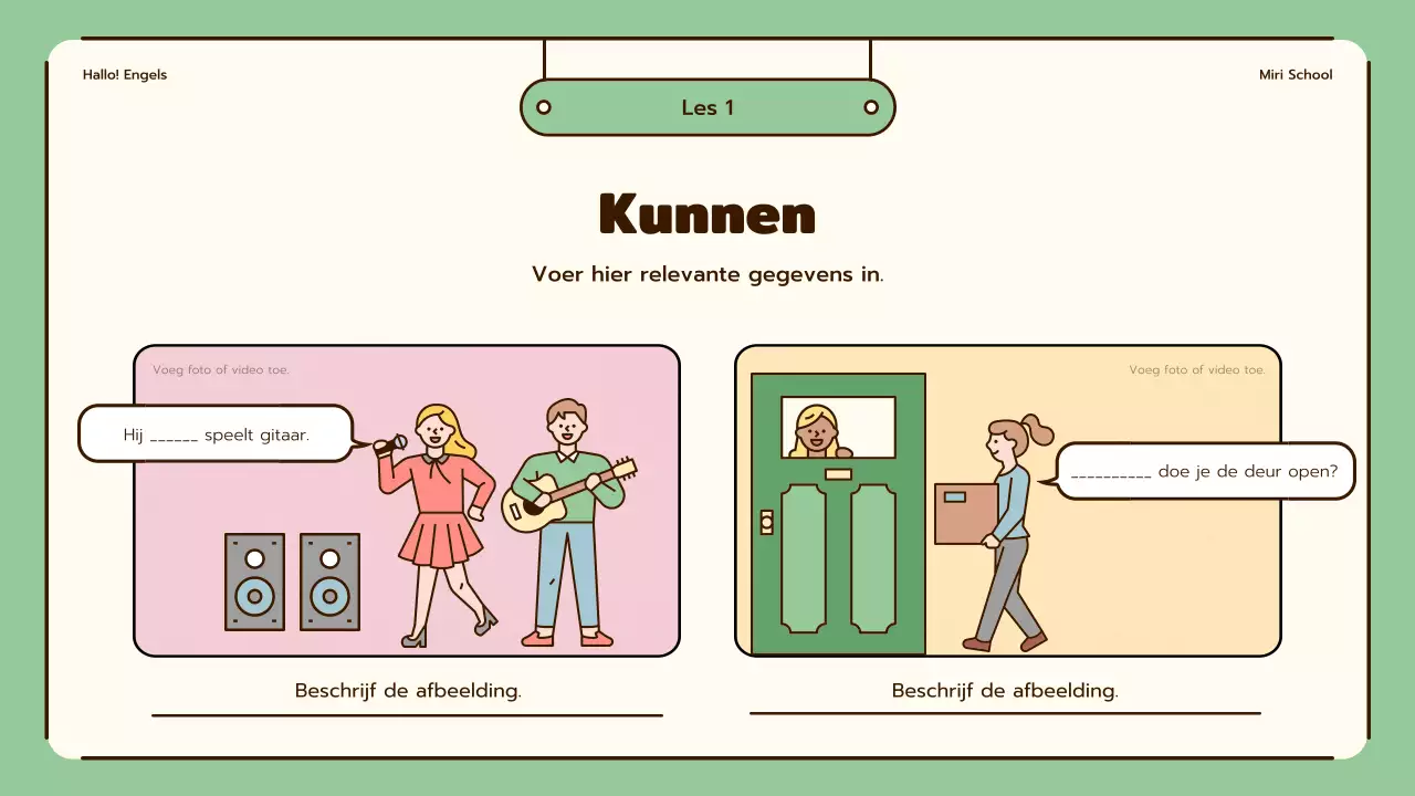 Engelse lessen met leuke illustraties in beige en groen