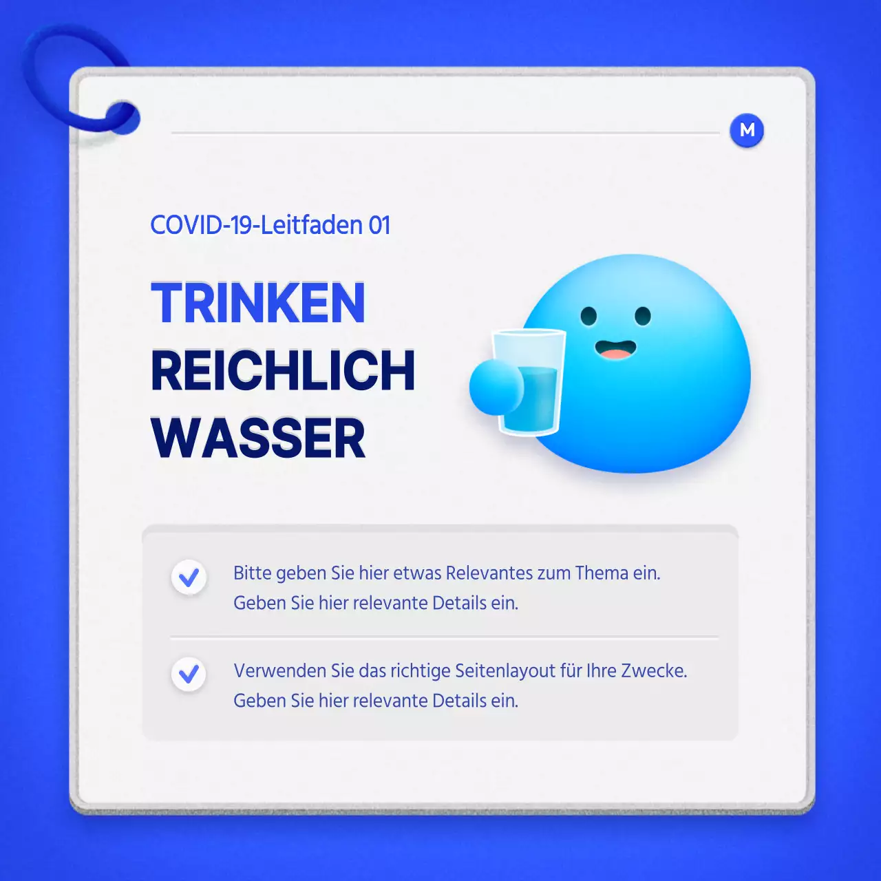 Ein übersichtlicher Leitfaden für die häusliche Pflege mit einem blauen Stichwortkartenkonzept