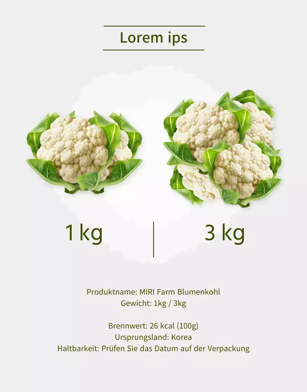 Produktbeschreibung des Blumenkohlhofs mit einer hellgrünen Aquarellfarbe