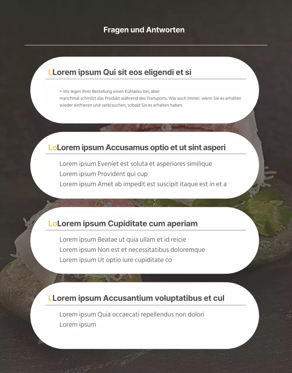 Detailseite für den Verkauf von Premium-Thunfisch in dunklen Farben