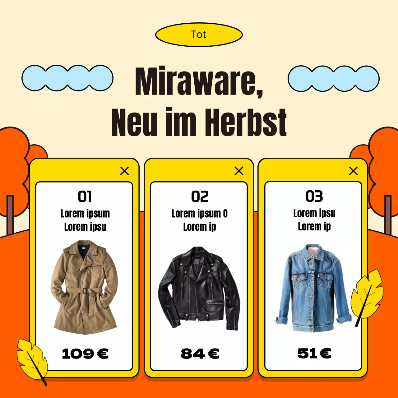 Werbung für eine einfache Herbstveranstaltung im Einkaufszentrum in Orange und Gelb