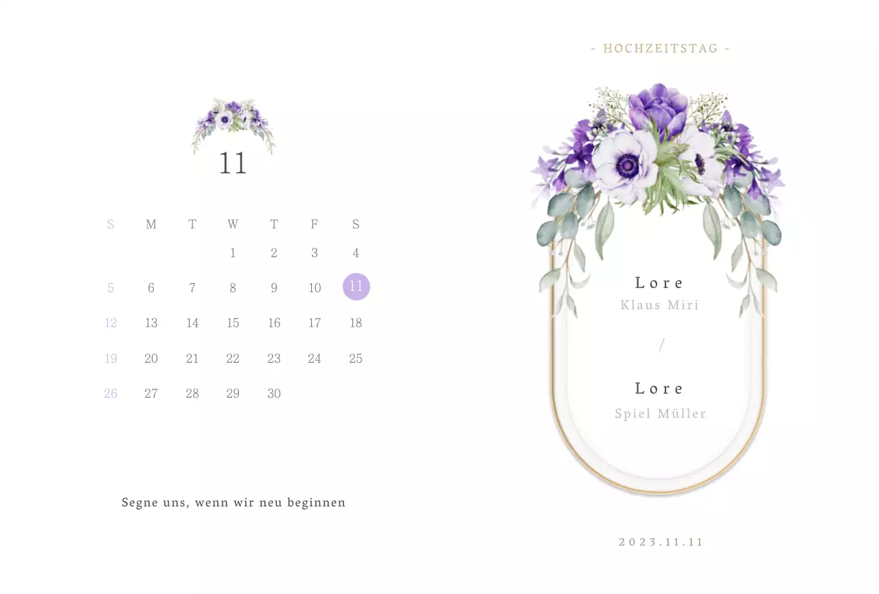 Einfache Hochzeitseinladung mit mauve und Blumen Illustration