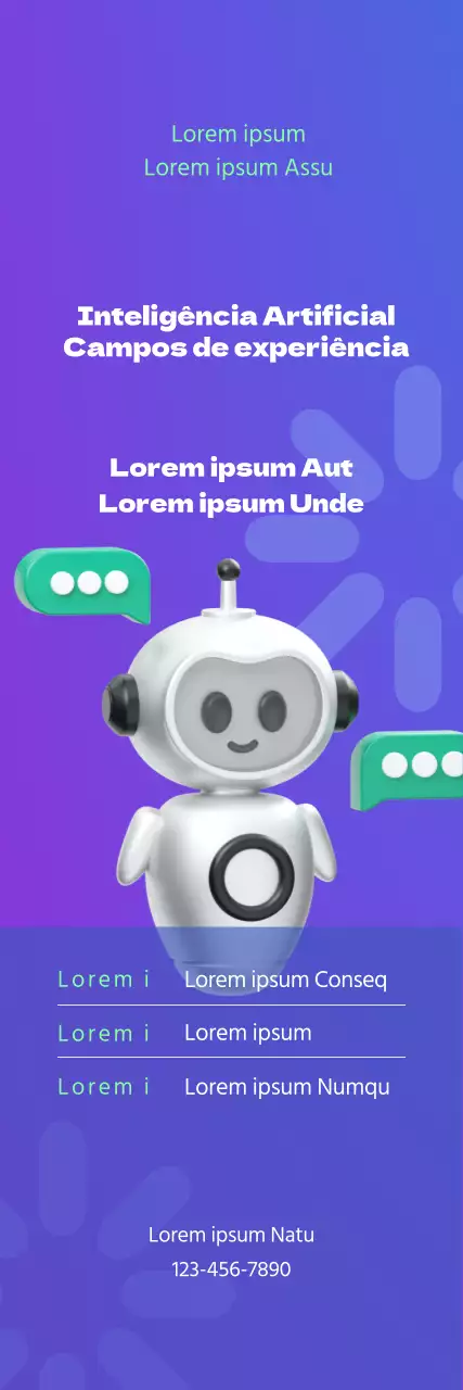 Atividade de recrutamento com uma ilustração de um robô 3D sobre um fundo com gradiente azul e roxo