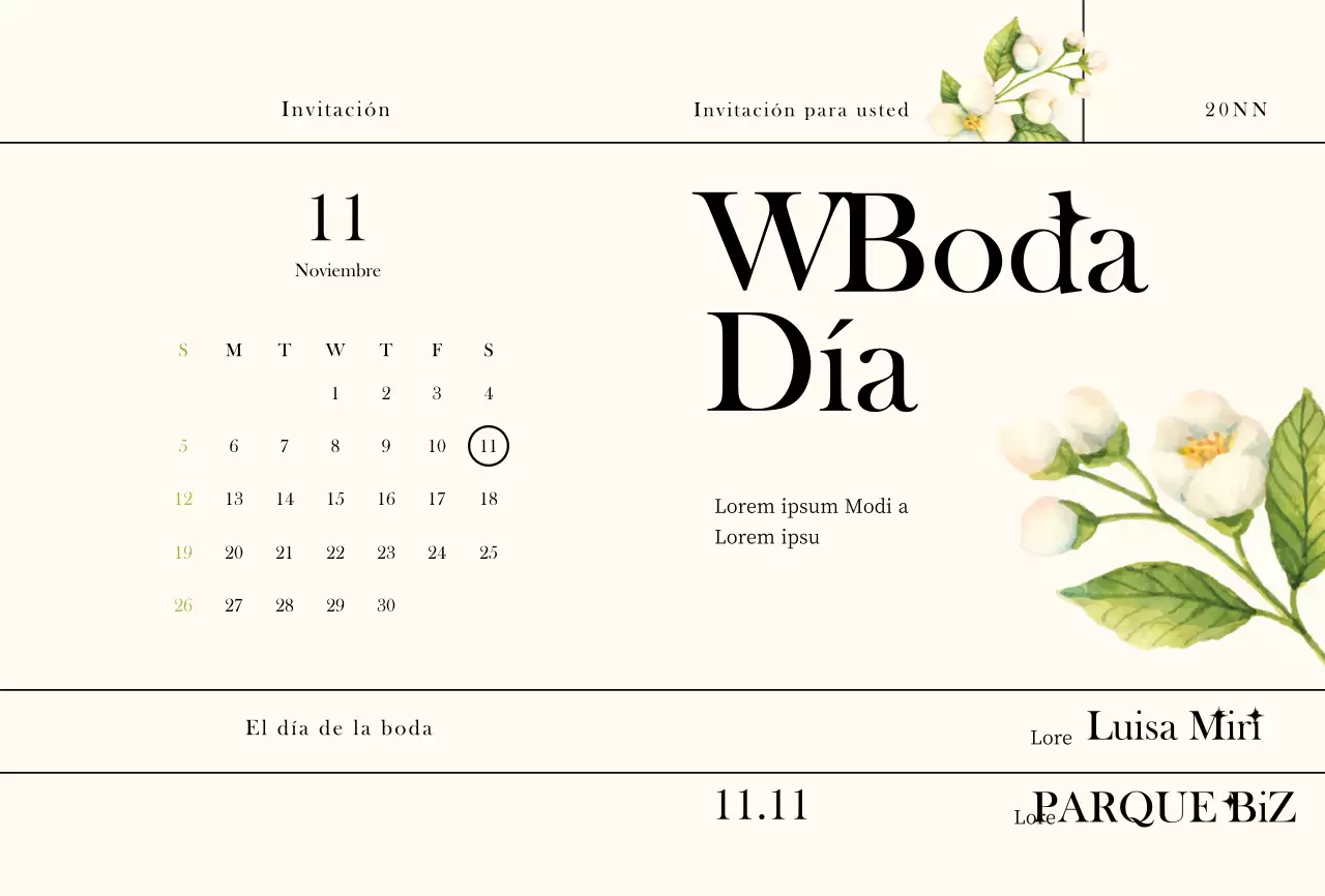 Invitación de boda con concepto de ilustración floral en acuarela con líneas