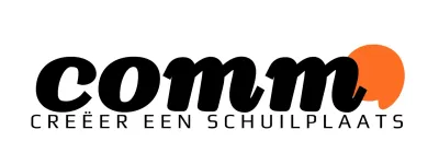 Space design bedrijfslogo met oranje en zwarte puntkleuren