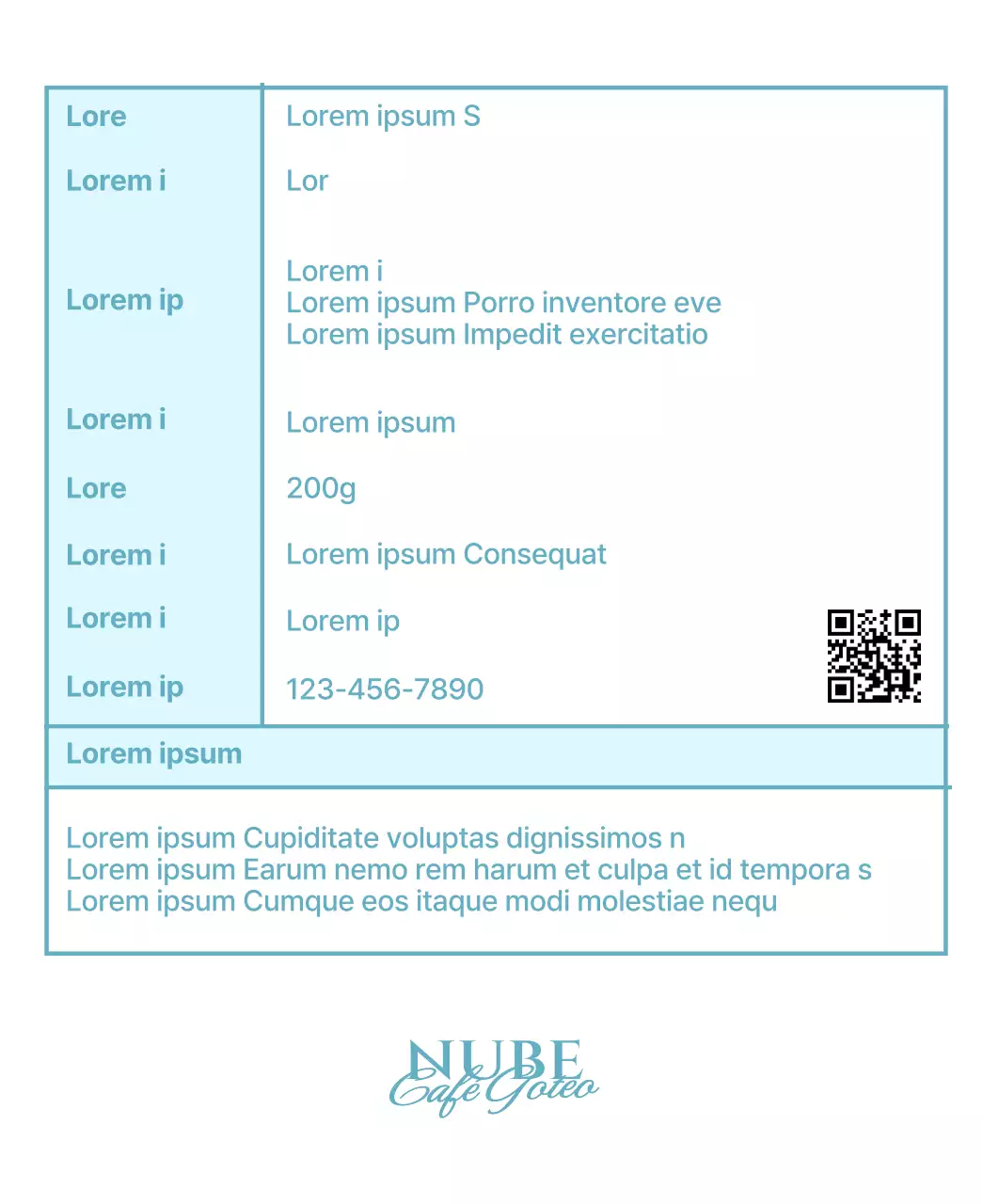 Granos de café sencillos con acentos de texto en azul claro y blanco