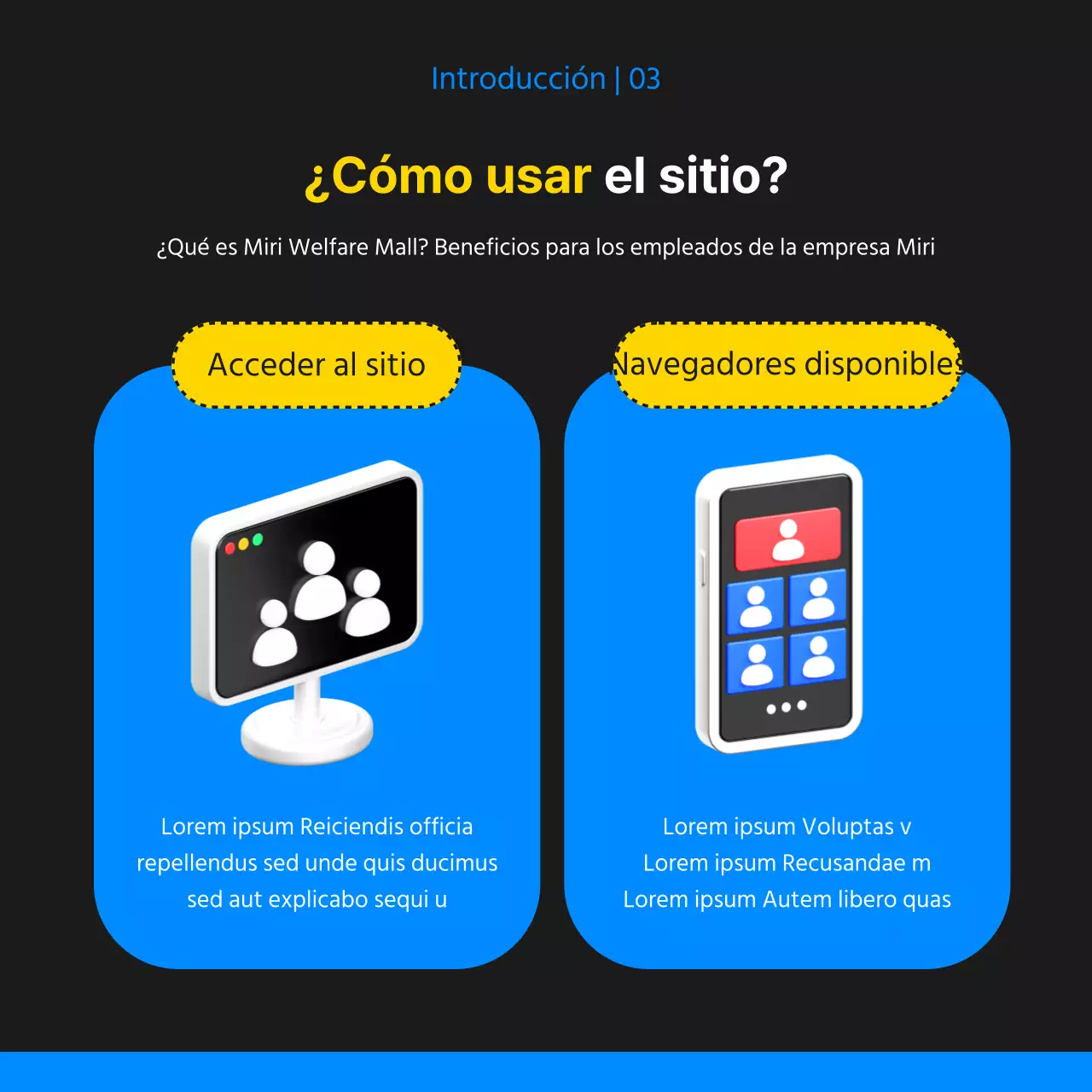 Promover la apertura de un centro comercial kitsch de asistencia social en negro y azul