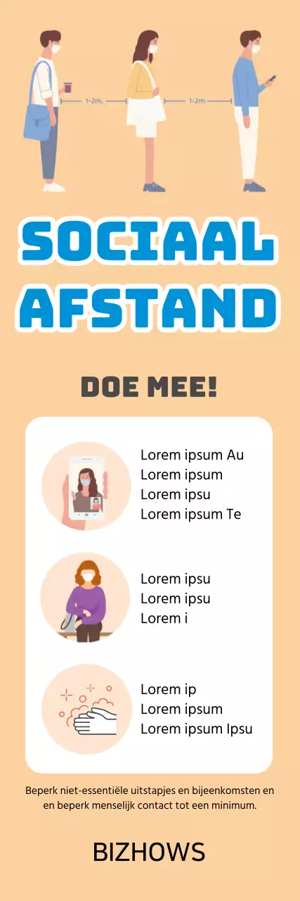Oranje blauw schone illustratie sociale afstand gids