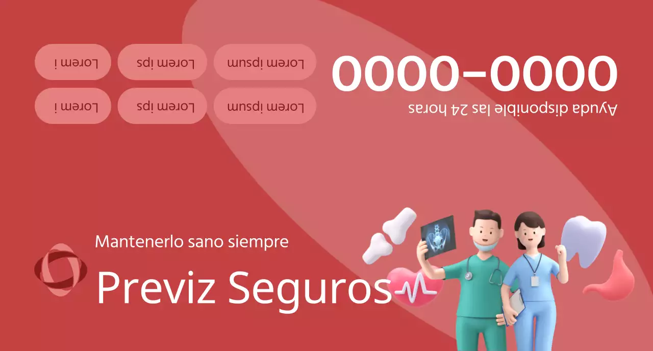 Una pieza promocional de una compañía de seguros con ilustraciones en 3D de tonos oscuros e iconos de salud.