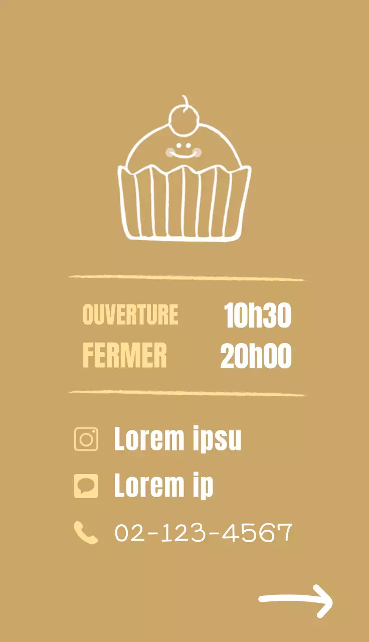 Faites la promotion de votre boulangerie avec une jolie illustration de cupcake blanc et jaune clair.