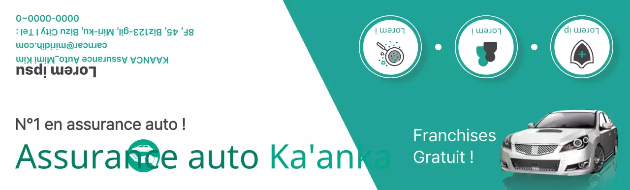 Promouvoir l'assurance automobile avec des photos et des pictogrammes de voitures turquoises et blanches