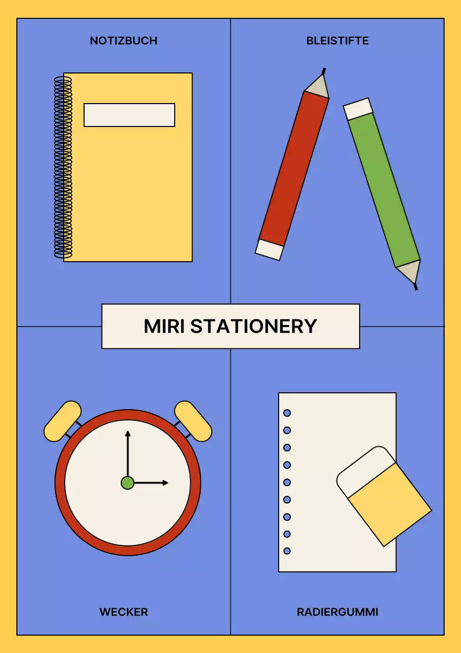 Eine einfache Schreibwarenmarke in Gelb und Rot