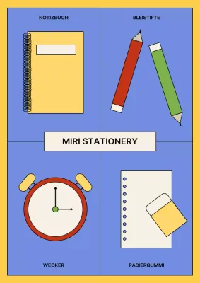 Eine einfache Schreibwarenmarke in Gelb und Rot