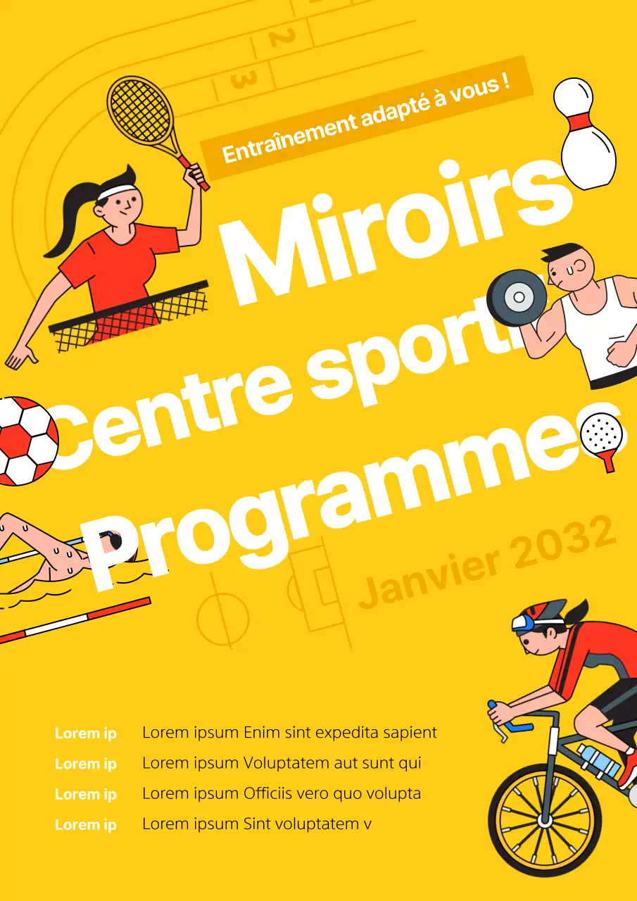 Jaune Rouge Blanc Simple Caractère Illustration Diagonal Concept Gym Information Theme