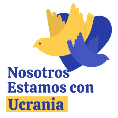 Contra la guerra en Ucrania con palomas amarillas y azules