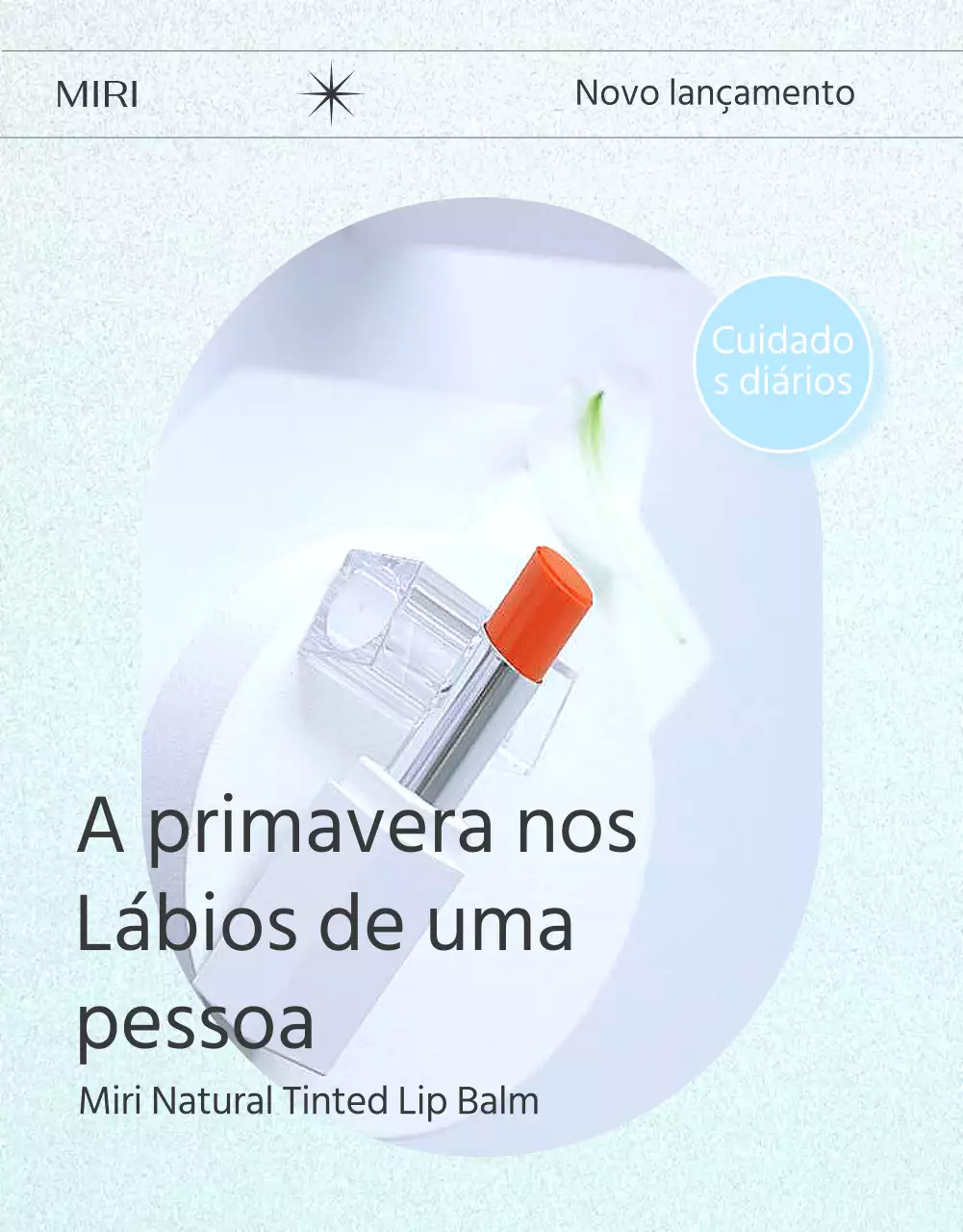 Venda aberta de bálsamo labial com imagens de realce em azul claro e branco