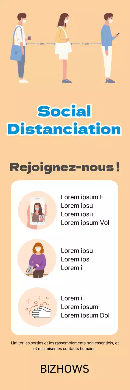 Orange bleu illustration propre guide de distanciation sociale
