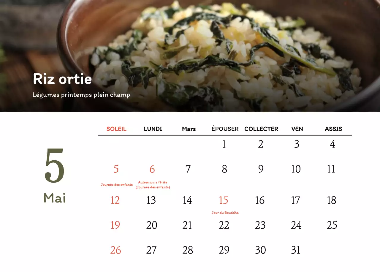 Calendrier des coupons de restaurants coréens traditionnels en beige et marron