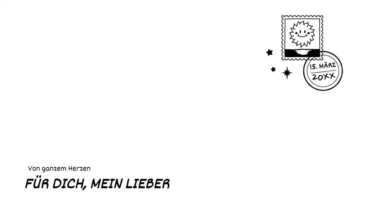 Für Briefe mit einer niedlichen Briefmarken-Illustration mit einem schwarzen handgezeichneten Konzept