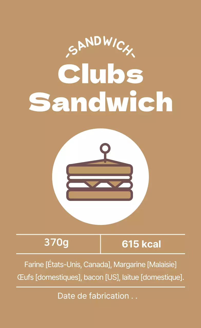 Étiquette sandwich illustrée beige