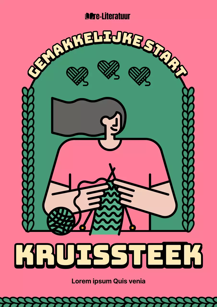 Over de eenvoudige roze en groene needlepoint steek