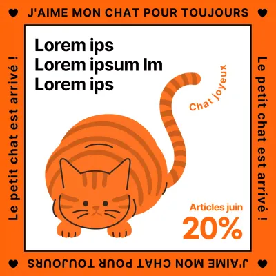 Une jolie promotion illustrée, de couleur orange, pour des articles pour chats.