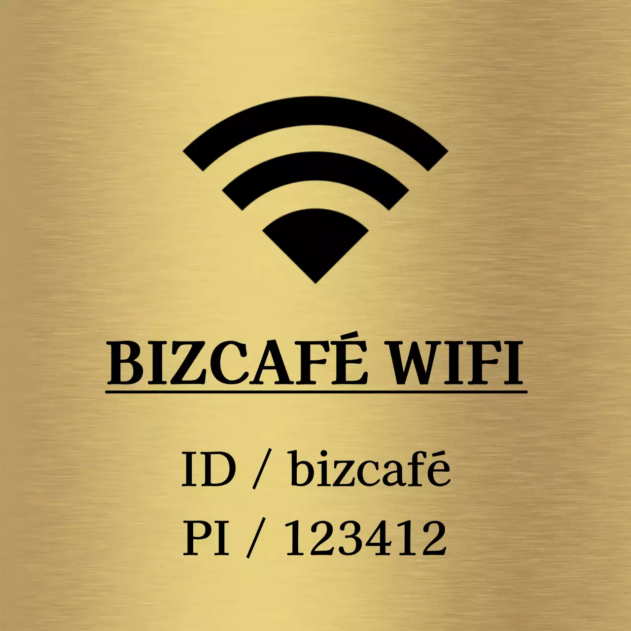 Signalétique simple avec des informations en noir sur l'emplacement du magasin, le wifi et des icônes simples.