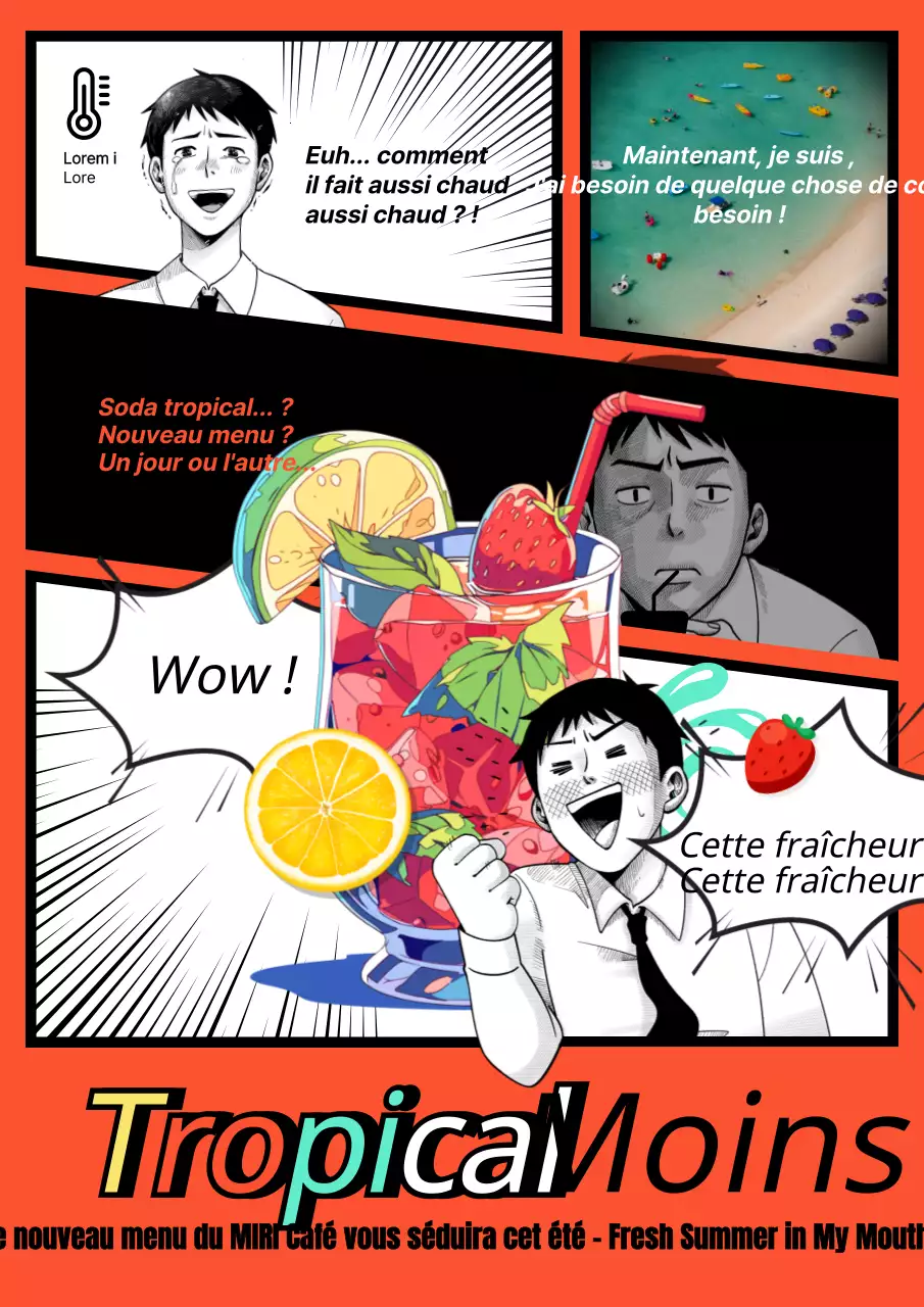 Promouvoir une nouvelle carte de boissons estivales gag en rouge et noir