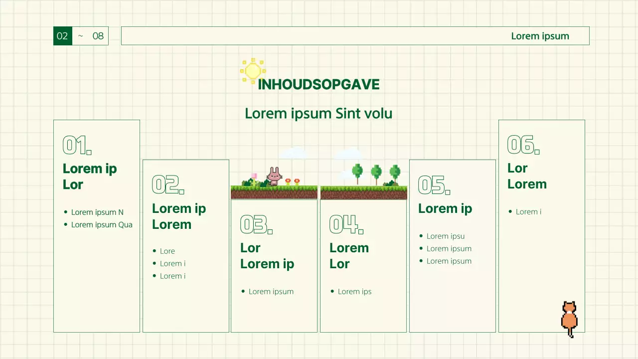Spelvoorstel met lijnen en pixelkunst met groene kleurpunten