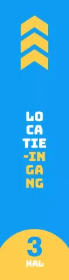 Een strak ontwerp met gele en blauwe ingangen voor evenementen om je naar de locatie van de locatie te leiden